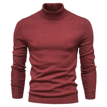 осенне-зимний повседневный вязаный свитер с высоким воротом, модные новые мужские однотонные свитера YF2276