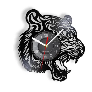 Настенные часы с головой тигра, Портрет дикого животного, Декоративные часы, Африканская Природа, Дикая природа, Тигр, Виниловая пластинка, Часы, Подарок для Человека, пещера