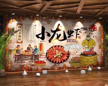 обои beibehang на заказ, ручная роспись в стиле ретро, креативный ресторан с пряными креветками, фон, декоративная роспись, стерео обои