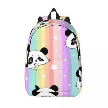 Школьная сумка, Студенческий рюкзак, Милая Панда с радужными полосками, Рюкзак на плечо, сумка для ноутбука, Школьный рюкзак