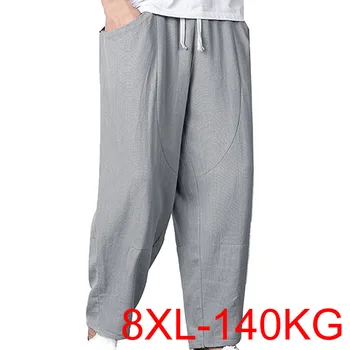 Весенне-летние брюки больших размеров, мужские повседневные брюки 8XL с талией 140 см