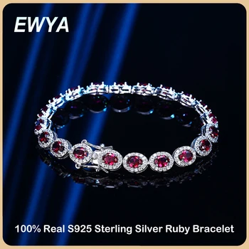 EWYA Роскошный теннисный браслет из стерлингового серебра S925 пробы с рубином для женщин, вечерние изысканные ювелирные изделия, выращенные в лаборатории драгоценные камни, браслеты для рук