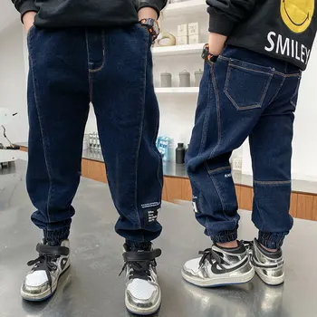 Новый стиль, джинсы для мальчиков-подростков, коллекция 2021 года, весенне-осенние детские брюки с буквенным принтом, детские джинсовые брюки на возраст от 4 6 8 10 12 14 лет