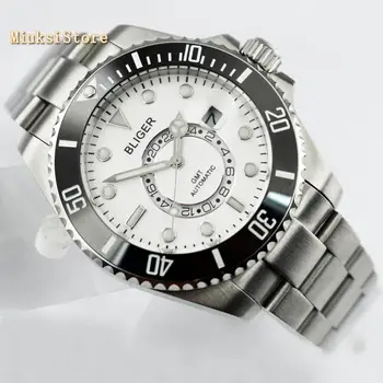 Bliger 43 мм, белый циферблат, светящиеся метки, сапфировое стекло, керамический безель, дата GMT, автоматические мужские механические часы