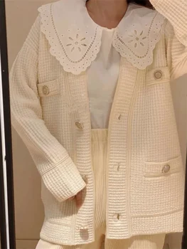 Цена распродажи, женская однотонная куртка с V-образным вырезом и длинным рукавом, Осень 2023, новое женское универсальное однобортное Свободное милое пальто