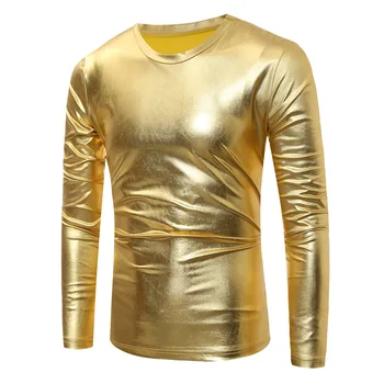 Блестящая Металлическая футболка с Золотым покрытием Для Мужчин 2023, Брендовые Футболки для Дискотек и ночных клубов, Мужская Уличная одежда в стиле хип-хоп, Повседневная футболка Homme