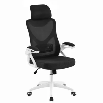 Эргономичный офисный стул из сетки с высокой спинкой и регулируемым мягким подголовником, белая/черная мебель