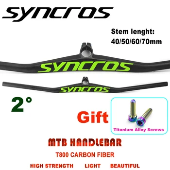 SYNCROS Карбоновый Однообразный Интегрированный Руль Велосипеда MTB Riser 2 Degree с 40/50/60/70 мм Стержнем MTB Титановый Винт Зеленый ЛОГОТИП