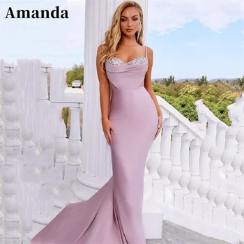 Элегантное розовое платье-труба Amanda (Аманда), шелковое платье Русалки для выпускного вечера, Vestidos De Noche на бретельках, нежное платье для выпускного вечера с рыбьим хвостом
