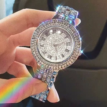 Лучшие роскошные часы с бриллиантами для женщин, Элегантные брендовые кварцевые часы со стальным браслетом, Женские модные наручные часы с кристаллами циркона