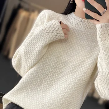100% Кашемировая рубашка из чистой шерсти, женский пуловер с полым высоким воротником, осенне-зимний Новый модный вязаный свитер