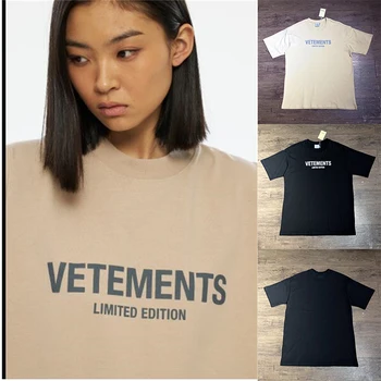 Повседневная футболка VETEMENTS из 100% хлопка с принтом Оверсайз, вышитая на Хай-стрит, Короткий рукав