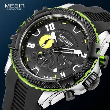 Мужские часы MEGIR, модный военный спортивный хронограф, кварцевые водонепроницаемые наручные часы с 24-часовым отображением даты в календаре 2200
