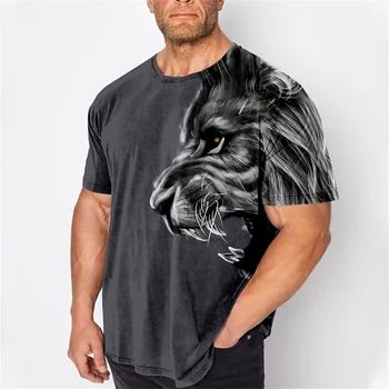 Мужские футболки в стиле Харадзюку, Винтажные футболки с принтом, Летние Топы с короткими рукавами, футболка с изображением Льва, 3D Футболка, Уличный Пуловер С животными, Толстовка