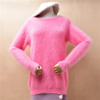 Женская Осенне-зимняя одежда, Милый Розовый кашемировый вязаный пуловер с круглым вырезом и пуговицами на спине, тонкий свитер, куртка, тянущаяся