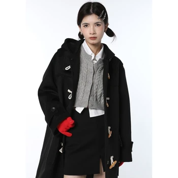 Женская черная куртка средней длины, пальто, Модный американский уличный стиль, винтажная утепленная теплая женская зимняя верхняя одежда для отдыха