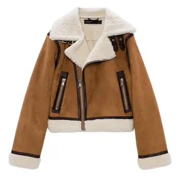Новая кожаная куртка Женская Двусторонняя Короткая теплая меховая куртка Зимняя одежда женская