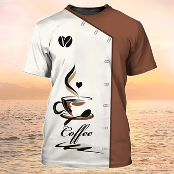 Рубашка бариста, мужская футболка, модная форма для кафе, Мужская одежда с коротким рукавом, Летний повседневный пуловер Унисекс, толстовка Оверсайз