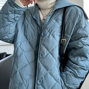 Модное хлопковое пальто цвета голубого озера, Женское зимнее новое Простое Универсальное Длинное пальто с бриллиантами, однобортная куртка JD2199