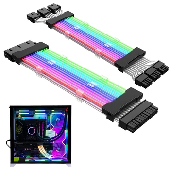 Удлинитель блока питания ARGB RGB Flow ATX 24Pin PCIe GPU Двойной Тройной 8-Контактный 6 + 2Pin Шнур Удлинитель материнской платы
