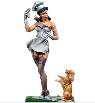 Масштаб 1/22 80 мм Модели Poker Girl watch her dog сексуальная фигурка комплект моделей из смолы Бесплатная доставка