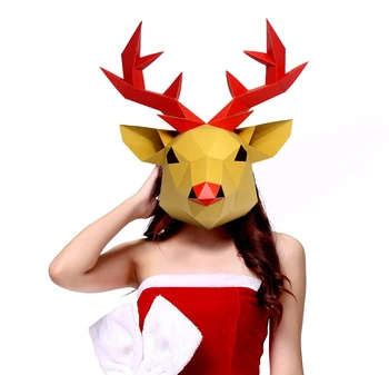 Предварительно вырезанная бумажная маска 3D Олень Давида, костюм на Хэллоуин, косплей, сделай сам, модель из бумаги, маска, Рождество