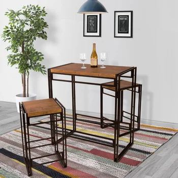 Обеденный стол Atlantic Urban, набор из 3 предметов, резьба по дереву/черный, домашняя барная мебель, Барный стол, Барная мебель