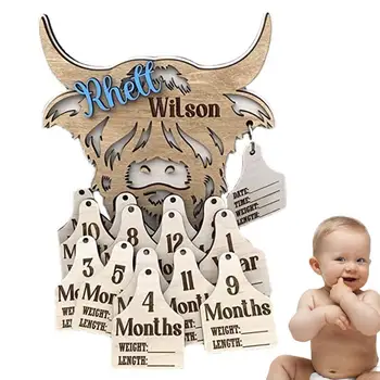 Маркеры Highland Cow Milestone Деревянная Этикетка Коровы Ежемесячный Младенец Milestone 15 шт. Карточки Milestone Новые Для Стада Коровьи Младенцы
