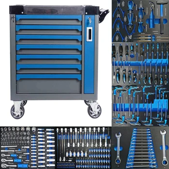Более дешевая цена - Профессиональный шкаф для инструментов с 7 ящиками и набором инструментов 258 шт.