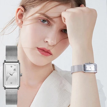 Лидер продаж, новые часы для женщин, модные часы для отдыха, квадратный ремешок из нержавеющей стали, красивый браслет, водонепроницаемые кварцевые очаровательные наручные часы