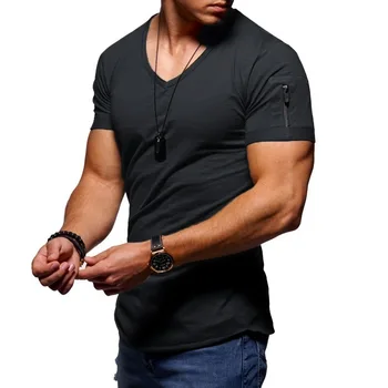 Мужская футболка с V-образным вырезом, однотонная, Большого размера, модная повседневная мужская футболка с короткими рукавами