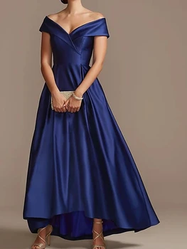 Темно-синее платье для матери Невесты 2021, Элегантное платье для вечеринки жениха с открытыми плечами, большие Размеры, праздничные платья