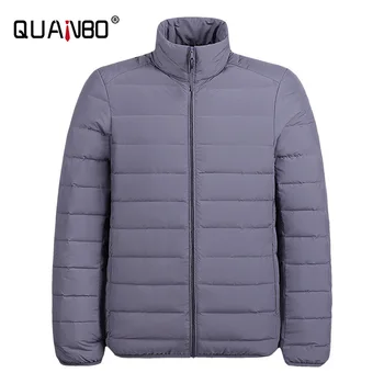 Мужская бесшовная пуховая куртка приталенного кроя QUANBO Осень Зима 2021, новая мужская легкая дышащая ветрозащитная упаковываемая пуховая куртка