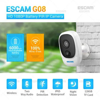 ESCAM G08 1080P HD IP-камера Наружная Камера наблюдения в помещении PIR-сигнализация Беспроводная WiFi-камера Камера безопасности с солнечной батареей