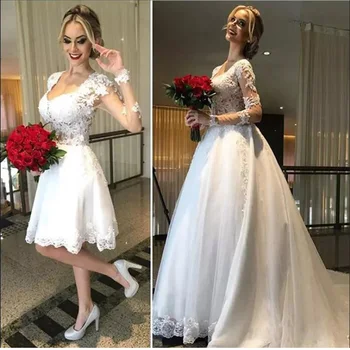 2022 Бальное платье 2 в 1 Свадебные платья Со Съемным Шлейфом Кружевные Аппликации Жемчуг Свадебные платья Vestido De Novias robe de mariee