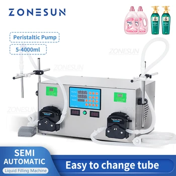 Полуавтоматическая машина для розлива жидкости ZONESUN, Перистальтический насос, Двойные сопла, 4-литровые машины для бутылок с гелевым напитком и парфюмерной водой