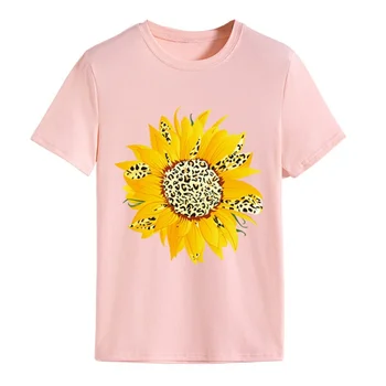 Летняя женская футболка с Уличным персонализированным рисунком Маргаритки, Повседневная Женская футболка Большого Размера с коротким рукавом, Свободная Женская футболка с круглым вырезом, Топ
