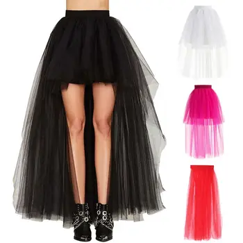 Модная женская юбка, Новая панк-сексуальная Сетчатая Нерегулярная юбка Спереди, короткая сзади, Длинная пачка-пышка