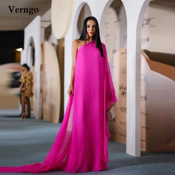 Verngo, простые вечерние платья из шелка и шифона цвета Фушии, прямые вечерние платья с длинным рукавом, женское платье для выпускного вечера в Дубае, вечернее платье большого размера