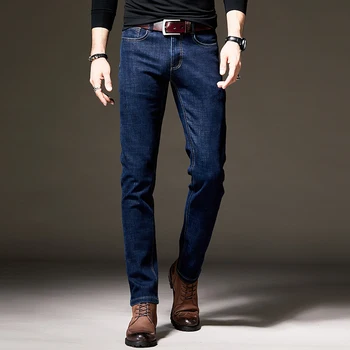 Осень /зима 2022, Удобные и теплые мужские Джинсы Slim Fit, Классическая брендовая одежда, деловые повседневные Эластичные универсальные мужские джинсы