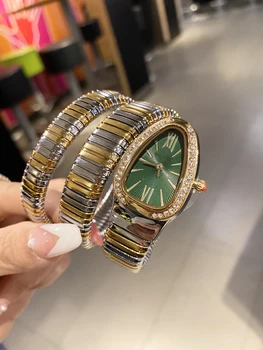 Браслет-змея с бриллиантами, зеркальные часы из минерального усиленного стекла, модные часы для девочек