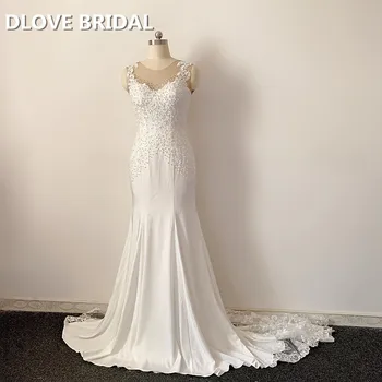 Элегантное Свадебное платье из спандекса, Крепированное свадебное платье, жемчуг, высокое качество, фабричный заказ