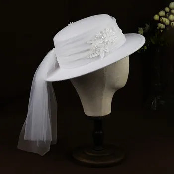 SLBRIDAL белой пряжи кружева цветок свадебные шляпы для женщин шапочки шапки женские элегантные церковные партии головные уборы украшения шляпы