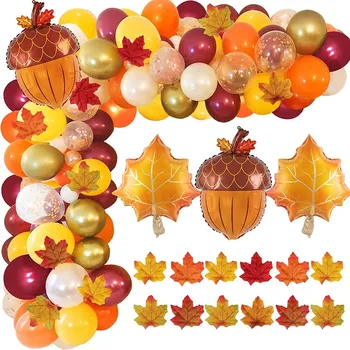 Осенняя тема, воздушные шары, Гирлянда, Арка, оранжевый, Бордовый, Желтый, латексный баллон на День Благодарения, украшения для свадьбы, Дня рождения
