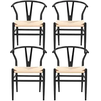Обеденный стул Y-образной формы MART Weave с Прочным металлическим каркасом, черный