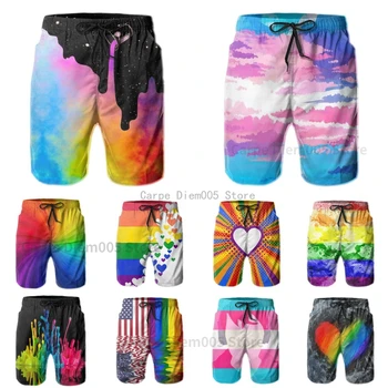 Мужские Плавки Pride Rainbow Colored Love Hearts, быстросохнущие пляжные шорты, купальники, костюмы