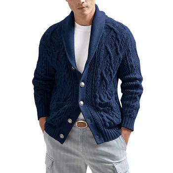 Мужская куртка Однотонного цвета, Тонкий вязаный свитер с длинными рукавами, Пальто, Осенне-зимний кардиган, Верхняя одежда, Мужские топы, Ropa De Hombre