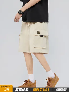 Шорты-карго цвета хаки, мужские летние шорты-карго в американском стиле, нишевые брюки для подростков, студенческие повседневные брюки большого размера с 5 точками