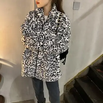 Шикарное пальто в корейском модном стиле, Повседневная плюшевая куртка с рисунком зебры, Зимняя новая толстая теплая короткая куртка, Женские универсальные куртки