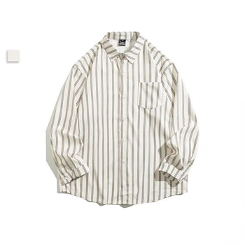 Осенняя новая мужская рубашка с длинными рукавами, Повседневная деловая рубашка в полоску, Мужская Повседневная модная Универсальная Свободная верхняя мужская одежда C85
